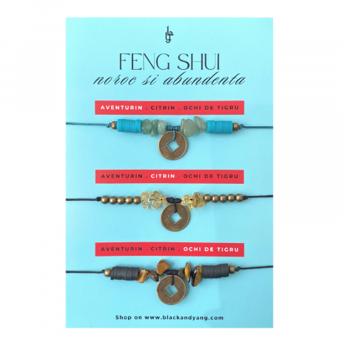 Set bratari moneda chinezeasca Feng Shui cu citrin, aventurin si ochi de tigru - Noroc si abundenta [2]