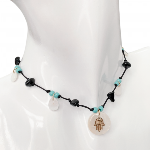 Colier la baza gatului din onix - Hamsa [1]