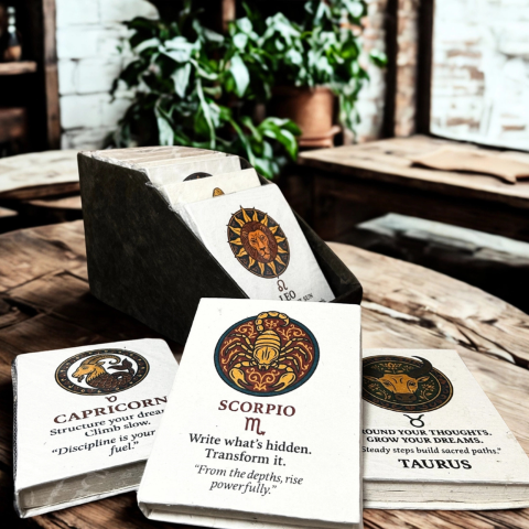 Produse noi - Agenda Zodiac realizata din hartie Lotka in stil tibetan