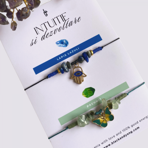 Set bratari cristale naturale de lapis lazuli si prehnit - Intuitie si dezvoltare [2]