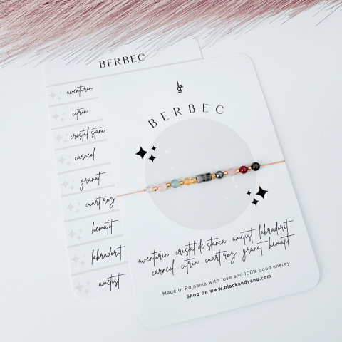 Zodii - Bratara Zodia Berbec cu 9 cristale naturale si otel inoxidabil auriu