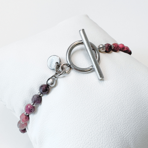 Bratari - Bratara argintie din turmalina roz si otel inoxidabil cu inchizatoare toggle