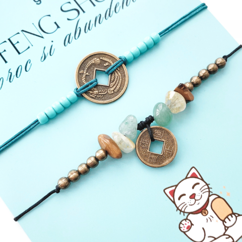 SET BRATARI MONEDA CHINEZEASCA FENG SHUI CU CITRIN, AVENTURIN SI OCHI DE TIGRU - NOROC SI ABUNDENTA [3]