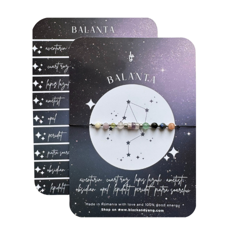 Bratari - Bratara reglabila argintie Zodia Balanta din 9 cristale naturale si otel inoxidabil