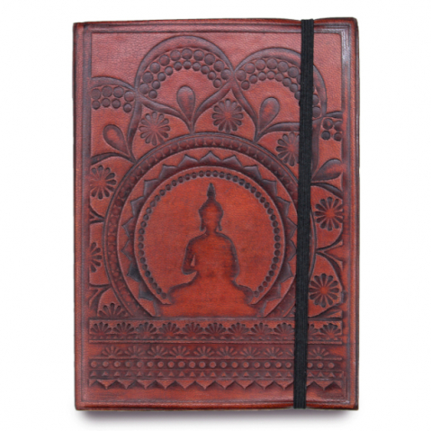 Agende si Jurnale - Agenda / Jurnal din piele tabacita vegetal cu banda elastica - Buddha Mandala