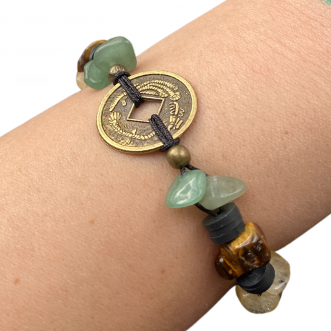 Bratara Feng Shui neagra cu moneda chinezeasca cu aventurin, citrin si ochi de tigru - abundenta si prosperitate [2]