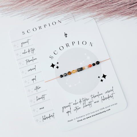 Zodii - Bratara Zodia Scorpion cu 9 cristale naturale si otel inoxidabil auriu