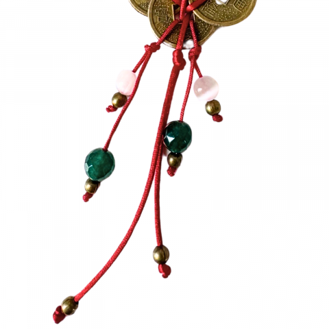 Talisman / amuleta Feng Shui pentru casa cu 9 monede chinezesti, selenit si jad verde - noroc, abundenta si curatare energetica [2]