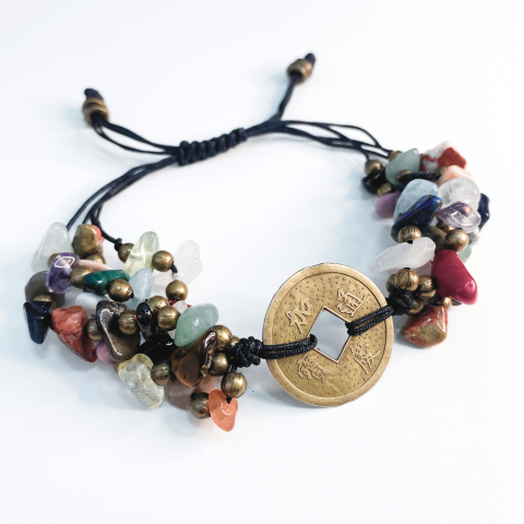 Bratara masiva moneda chinezeasca Feng Shui cu mix de cristale naturale [3]