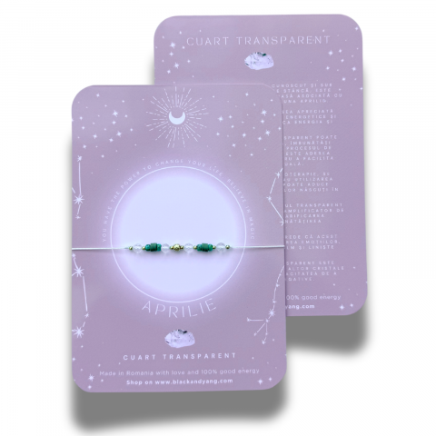 Zodii - Bratara semipretioasa norocoasa cu cristalul lunii de nastere - Aprilie - Cuart transparent