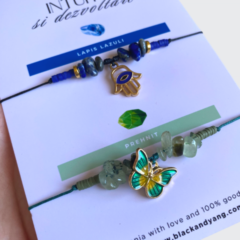 Set bratari cristale naturale de lapis lazuli si prehnit - Intuitie si dezvoltare [1]