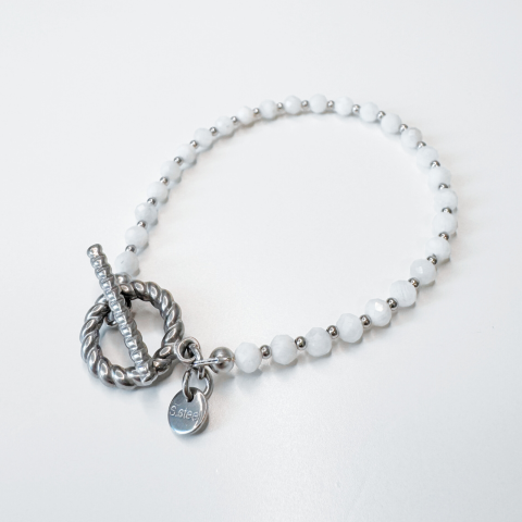 Bratari - Bratara argintie din piatra lunii si otel inoxidabil cu inchizatoare toggle