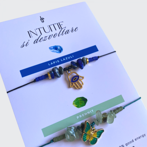 Set bratari cristale naturale de lapis lazuli si prehnit - Intuitie si dezvoltare [3]