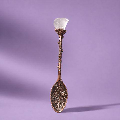 Pietre semipretioase si cristale naturale - Lingurita cu cristal natural - bronz - Cristal de stanca - Amplificare si curatare