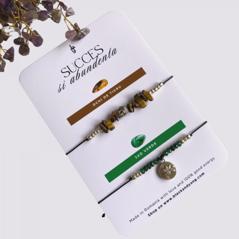 Set bratari cristale naturale de ochi de tigru si jad verde  - Buddha si Floare de lotus - succes si abundenta [1]