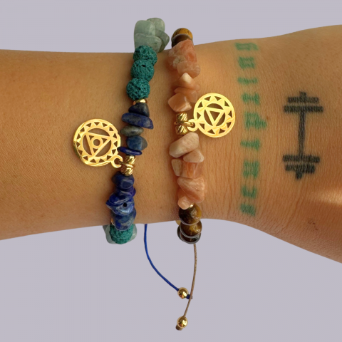 Bratara chakra Vishuddha (chakra gatului) cu acvamarin, sodalit, lapis lazuli si lava vulcanica - Comunicare si exprimare [1]