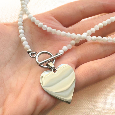 Colier / choker dublu la baza gatului cu piatra lunii si pandativ inima [2]