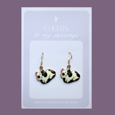 Cercei - Cercei aurii cu pisici -  Black and white