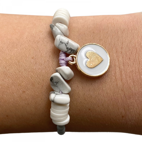 Bratari - Bratara cristale Howlit Alb cu charm inima