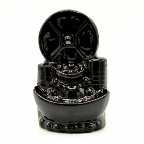 Aromaterapie si fumigatie - Fantana fum curgator din ceramica neagra pentru conuri parfumate backflow - moneda chinezeasca