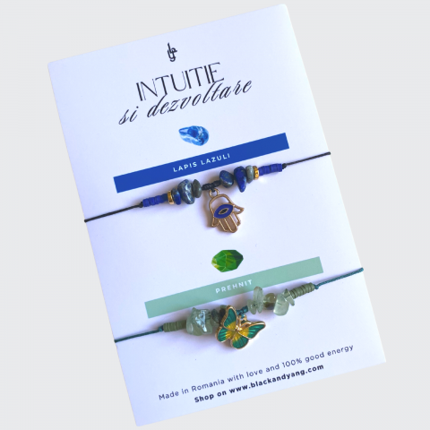 Bratari - Set bratari cristale naturale de lapis lazuli si prehnit - Intuitie si dezvoltare