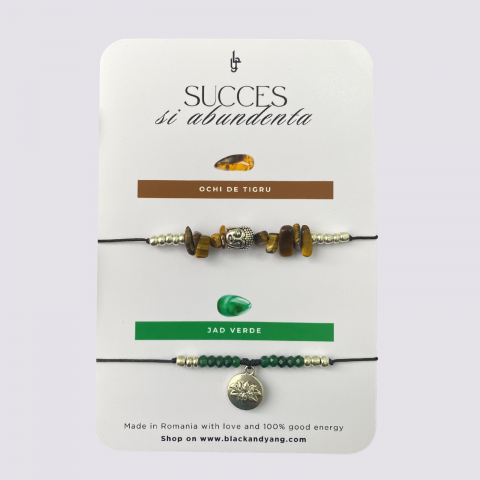 Set bratari cristale naturale de ochi de tigru si jad verde  - Buddha si Floare de lotus - succes si abundenta [3]