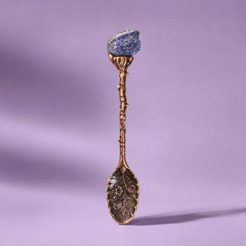 Pietre semipretioase si cristale naturale - Lingurita cu cristal natural - bronz - Lapis Lazuli - Intelepciune si intuitie
