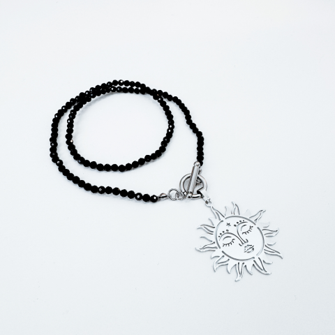 Colier la baza gatului din turmalina neagra cu pandantiv soare [1]