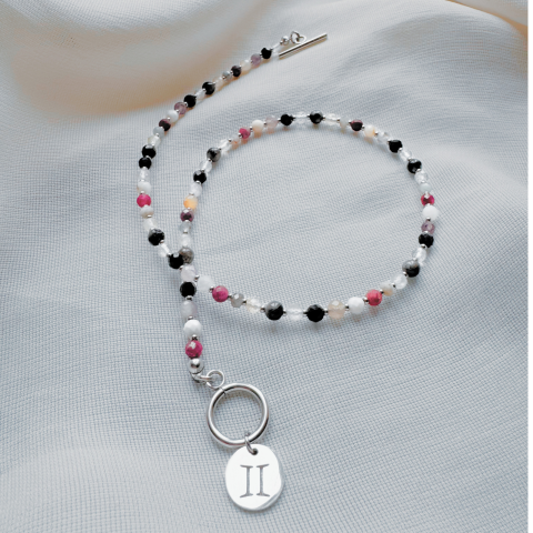 Coliere - Colier la baza gatului argintiu cu cristale - zodia Gemeni