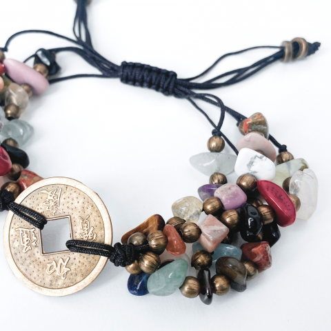 Bratara masiva moneda chinezeasca Feng Shui cu mix de cristale naturale [1]