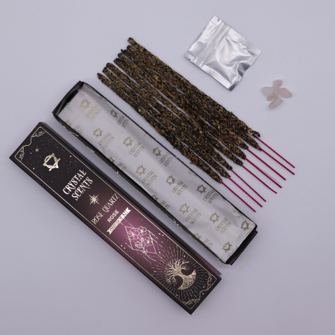 Aromaterapie si fumigatie - Betisoare parfumate premium cu cristale - Cuart roz - Trandafir
