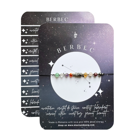 Bratari - Bratara reglabila argintie Zodia Berbec din 9 cristale naturale si otel inoxidabil 