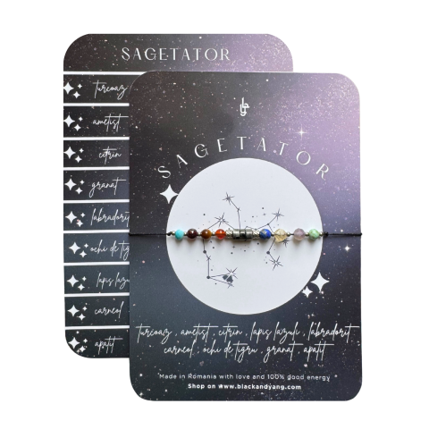 Bratari - Bratara reglabila argintie Zodia Sagetator din 9 cristale naturale si otel inoxidabil 