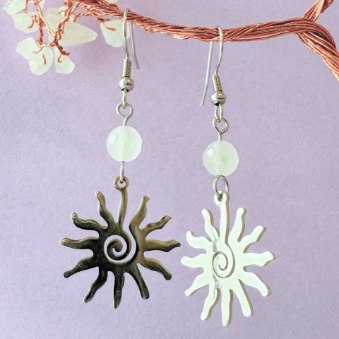 Cercei argintii cu cuart roz - Soare [1]