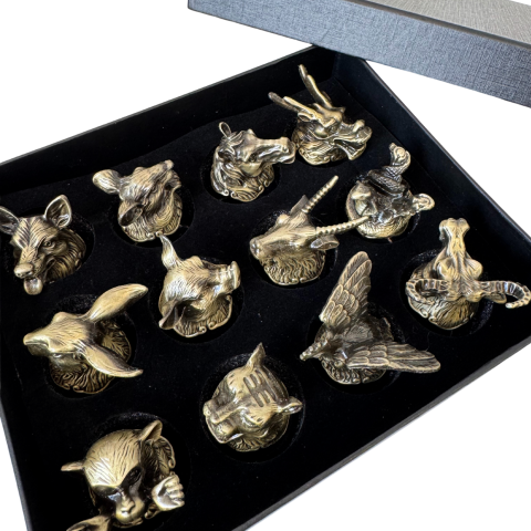 Set 12 pahare mici creaturi mistice bronz antichizat - Zodiac chinezesc [4]