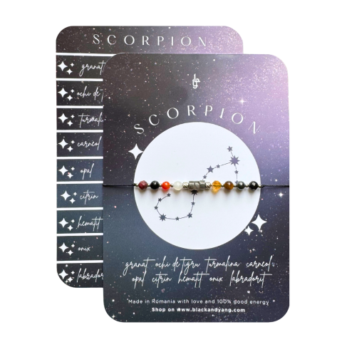 Bratari - Bratara reglabila argintie Zodia Scorpion din 9 cristale naturale si otel inoxidabil 