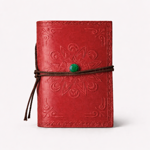 Produse noi - Agenda mica din piele naturala decorata cu piatra - Rosu