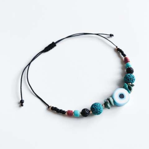 Bratara Evil Eye din otel inoxidabil auriu cu cristale naturale de turcoaz - Protectie, bunastare si putere [1]