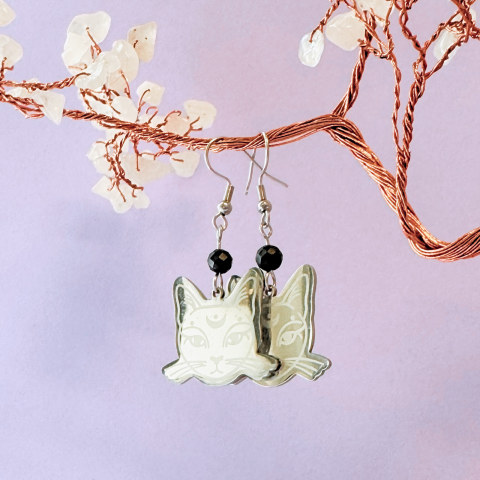 Produse noi - Cercei argintii cu turmalina neagra - Cat