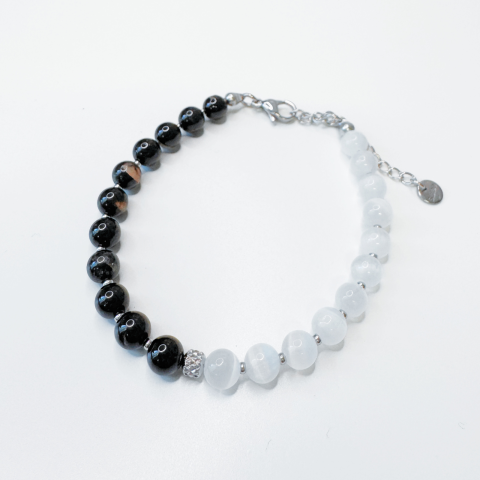 Produse noi - Bratara reglabila argintie cu turmalina neagra si selenit - Protectie si purificare