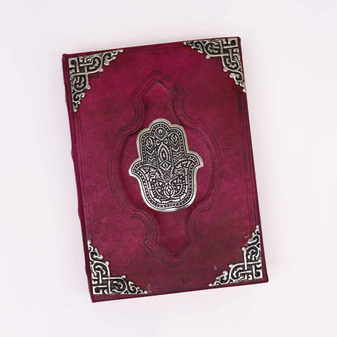 Agenda mare din piele vintage cu pagini zimtate si decor metalic - Hamsa [1]