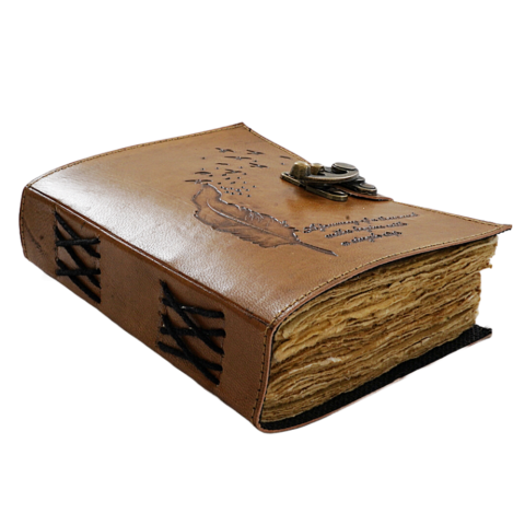 Cu pagini vintage, tip pergament - Agenda / Jurnal din piele naturala cu pagini tip pergament si inchidere metalica - Randunele