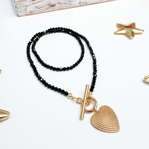 Colier din turmalina neagra cu pandantiv inima cu puncte [1]