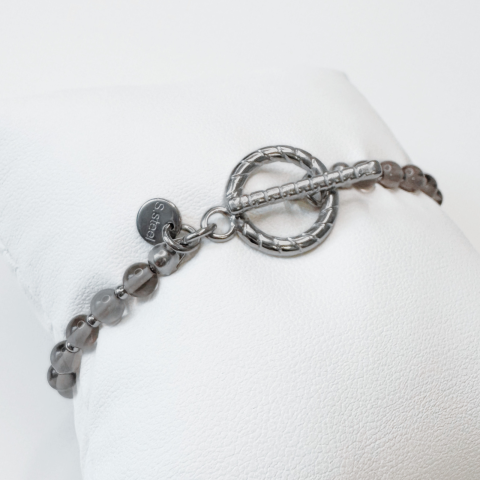 Bratari - Bratara argintie din cuart fumuriu si otel inoxidabil cu inchizatoare toggle