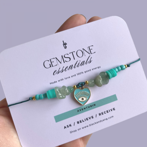 Femei - Bratara Cristal de Aventurin Verde cu pandantiv Evil Eye - prosperitate si abundenta