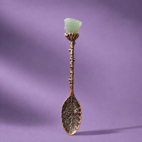 Aromaterapie si fumigatie - Lingurita cu cristal natural - bronz - Aventurin verde - Noroc si abundenta