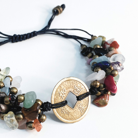 Bratara masiva moneda chinezeasca Feng Shui cu mix de cristale naturale [4]