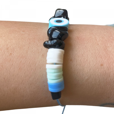 Bratara bleu Evil Eye cu cristale de onix negru [2]