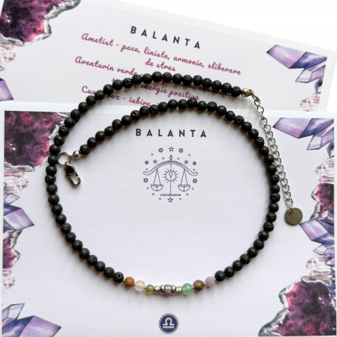 Coliere - Colier la baza gatului cu 7 cristale si lava vulcanica pentru zodia Balanta