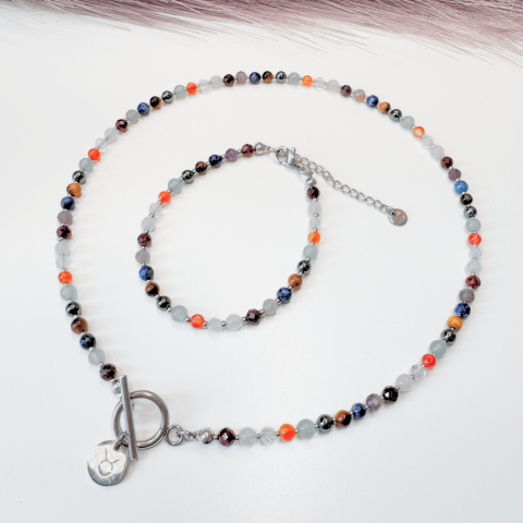 Coliere - Colier la baza gatului argintiu cu cristale - zodia taur